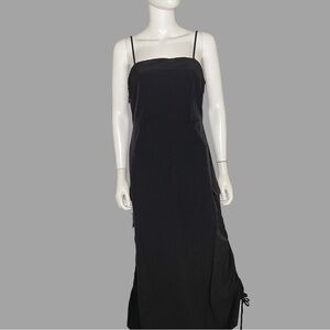 Black Ruched Sleeveless Maxi Dress‎ With Cargo Pockets